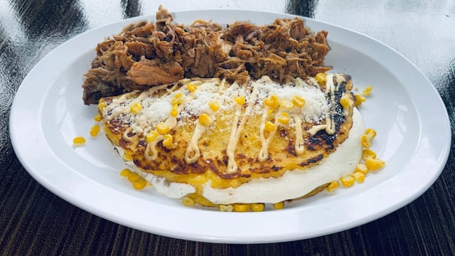Cachapa Pulled Pork and Cheese.