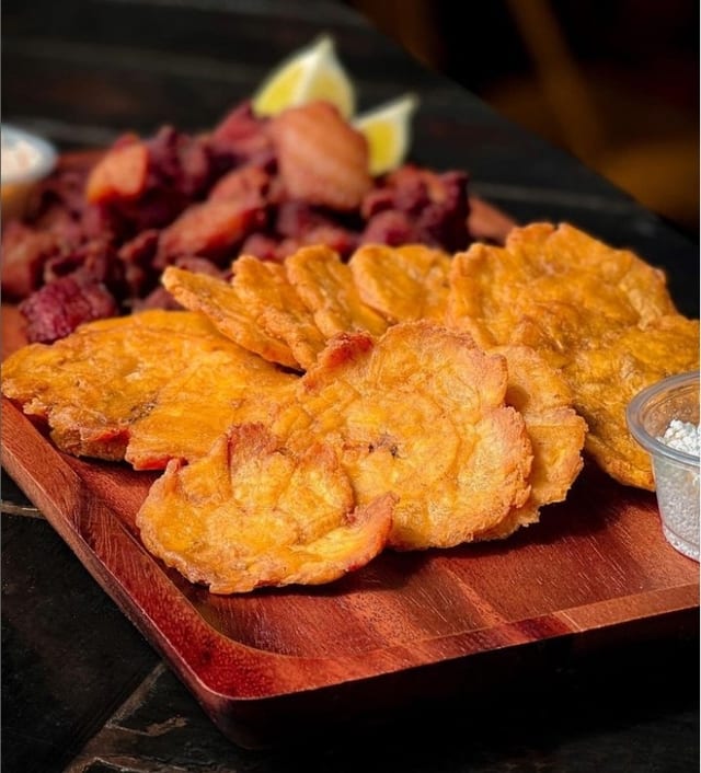 Tostones and Side of Meat.
